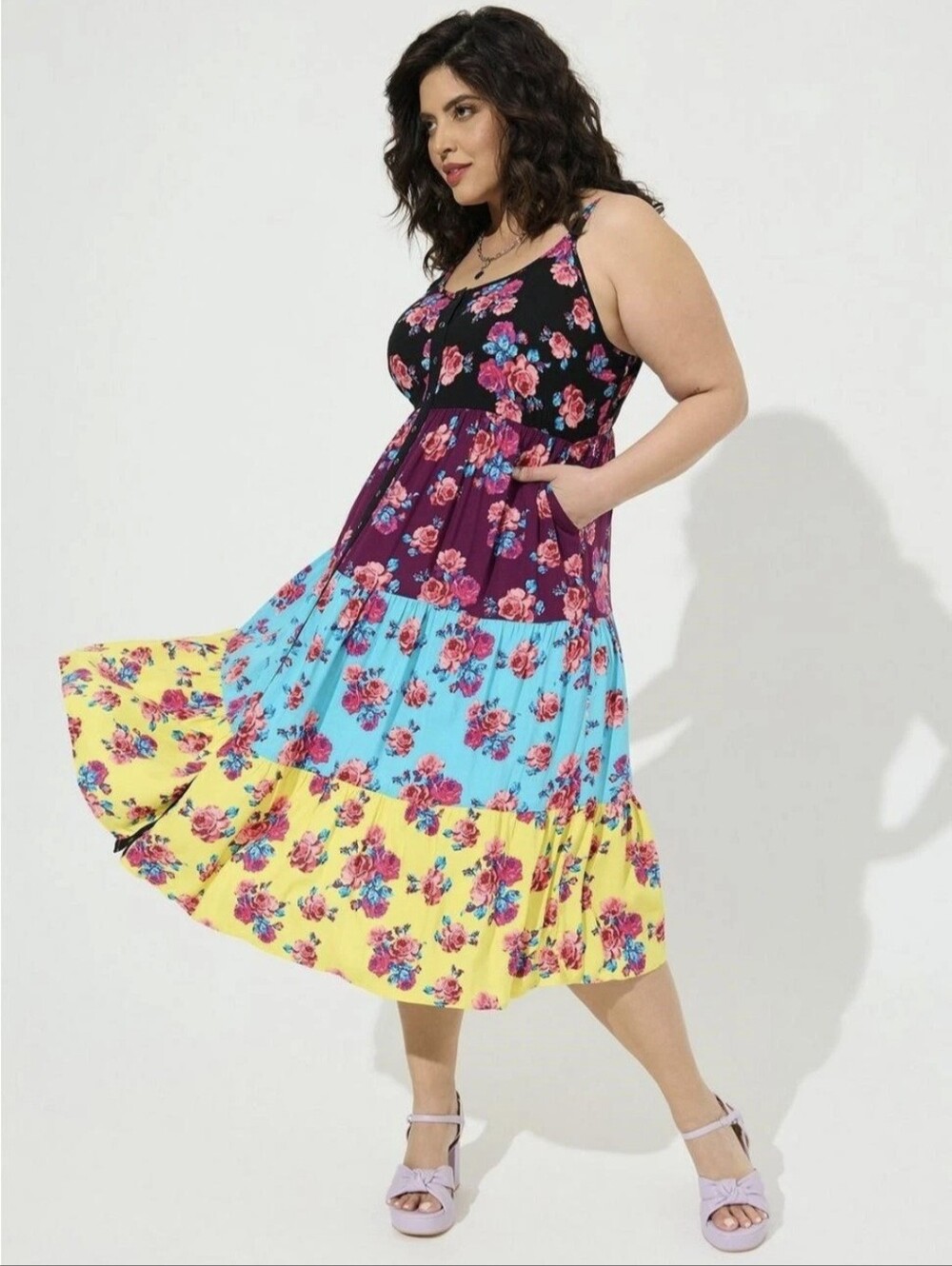 Betsey Johnson torrid 4X Floral Boho-Chic Fun Festival Party Midi Tiered Dress